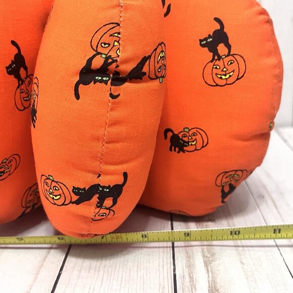 Vintage Cottagecore Handmade Halloween Fabric Large Pumpkin Plush Farmhouse - Picture 8 of 8